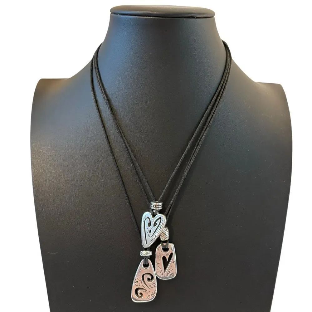 Vintage Brighton Silver and Black 3 Tier Layered Pendant Necklace.